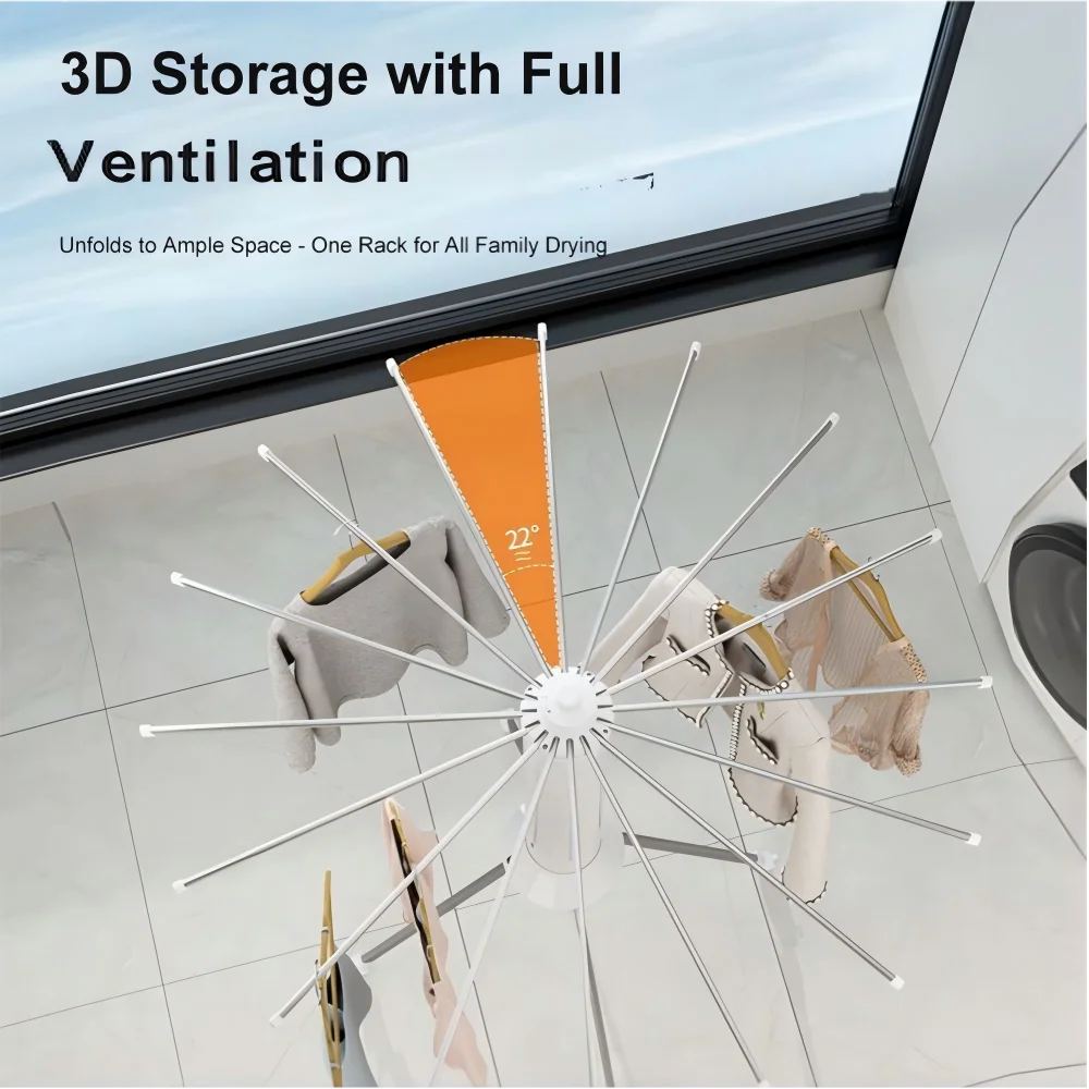 Single-storey/Two-storey Octopus Clothes Drying Rack 360° Rotating Foldable Laundry Airer for Indoor Outdoor Heavy Duty Carbon Steel Standing Drying Rack with ABS Plastic Clips for Balcony Bedroom