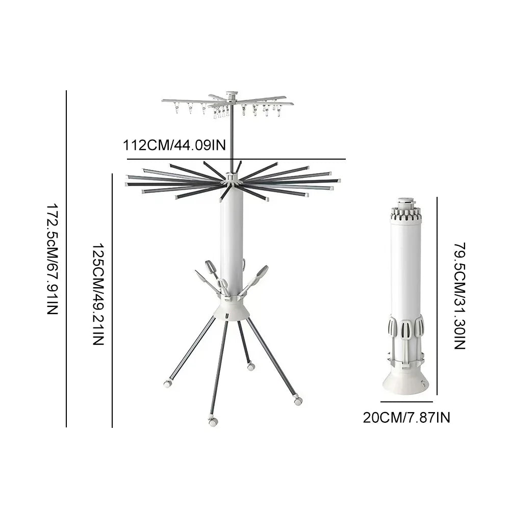 Single-storey/Two-storey Octopus Clothes Drying Rack 360° Rotating Foldable Laundry Airer for Indoor Outdoor Heavy Duty Carbon Steel Standing Drying Rack with ABS Plastic Clips for Balcony Bedroom