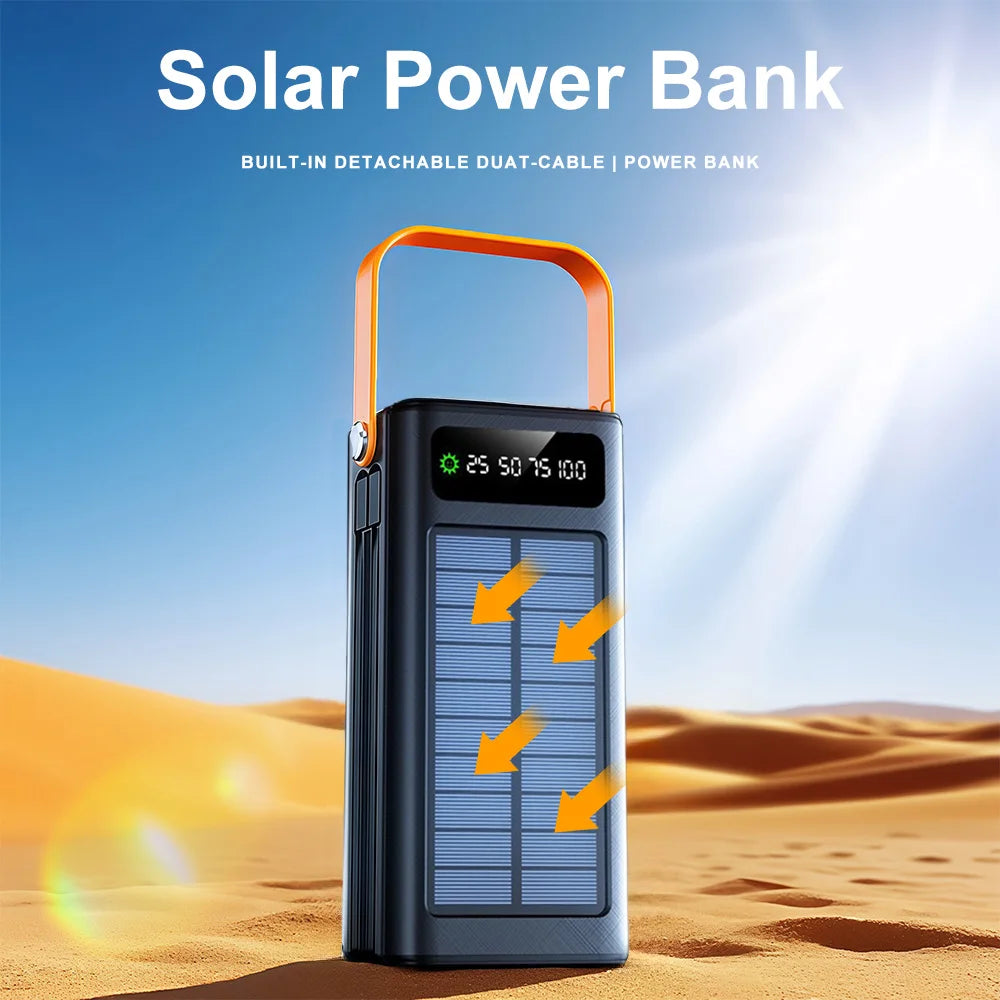 50000mAh High Capacity Solar Power Bank Waterproof Portable External Battery Pack USB Fast Charging Solar Charger for iPhone Android Phone Tablet Outdoor Camping Hiking Travel Emergency Power