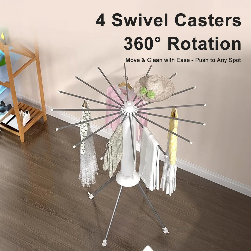 Single-storey/Two-storey Octopus Clothes Drying Rack 360° Rotating Foldable Laundry Airer for Indoor Outdoor Heavy Duty Carbon Steel Standing Drying Rack with ABS Plastic Clips for Balcony Bedroom