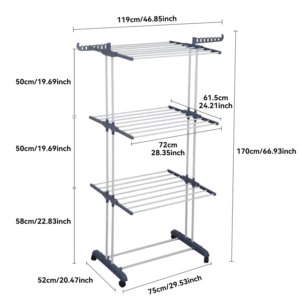 Home Removable 4-layers Drying Rack Foldable Telescopic Towel Hanging Rack Space-Saving Indoor Outdoor Adjustable Floor Standing Clothes Drying Rack for Balcony Garden Bedroom