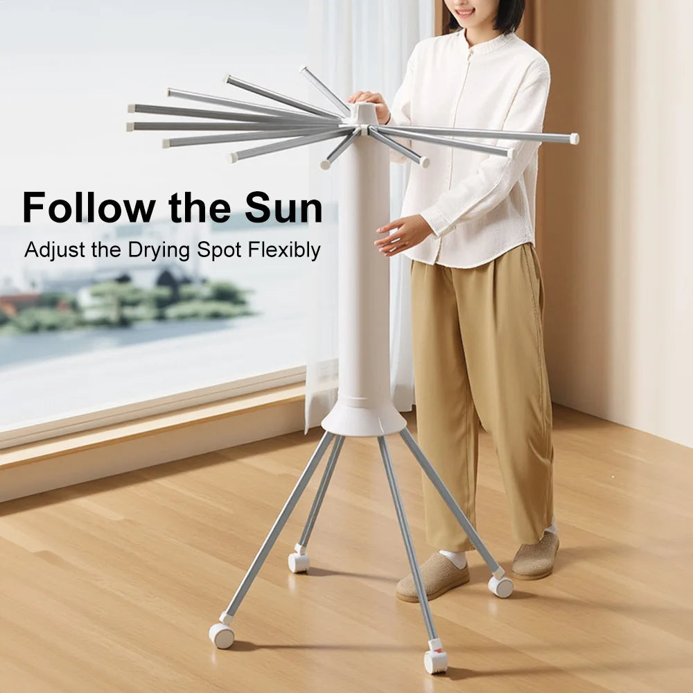 Single-storey/Two-storey Octopus Clothes Drying Rack 360° Rotating Foldable Laundry Airer for Indoor Outdoor Heavy Duty Carbon Steel Standing Drying Rack with ABS Plastic Clips for Balcony Bedroom