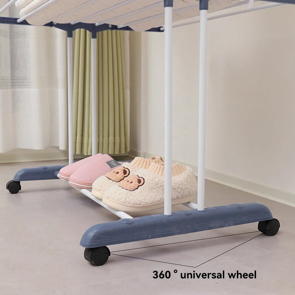 Home Removable 4-layers Drying Rack Foldable Telescopic Towel Hanging Rack Space-Saving Indoor Outdoor Adjustable Floor Standing Clothes Drying Rack for Balcony Garden Bedroom
