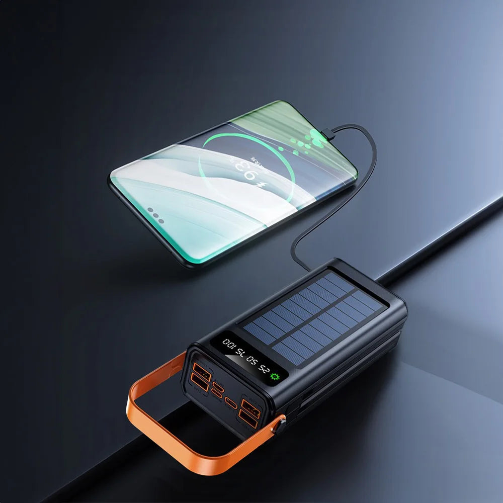50000mAh High Capacity Solar Power Bank Waterproof Portable External Battery Pack USB Fast Charging Solar Charger for iPhone Android Phone Tablet Outdoor Camping Hiking Travel Emergency Power