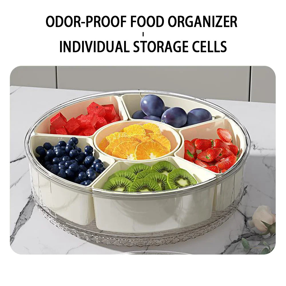 6 Grids Rotatable Storage Box Fruit Food Container Spice Ginger Garlic Ingredient Box For Kitchen Fridge Sealed Preservation Box