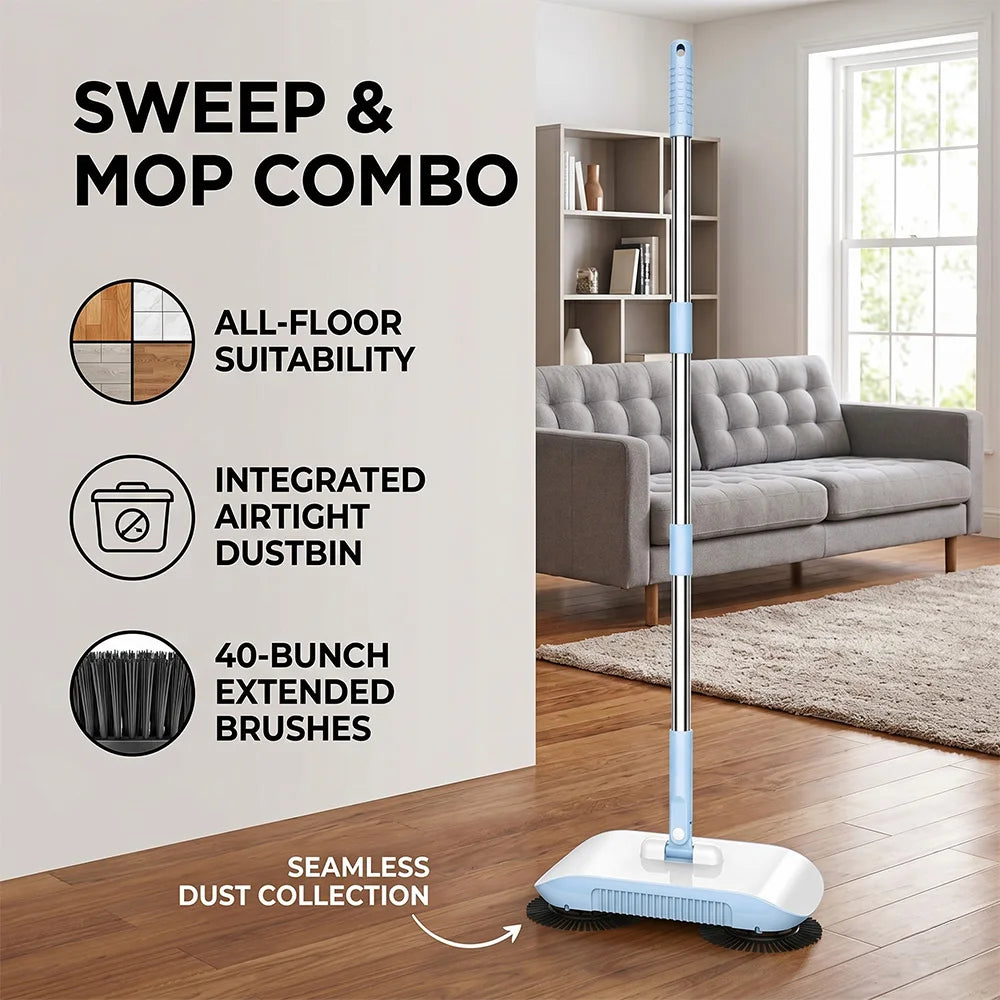 Blue Broom and Dustpan Set Long Handle 102cm Stainless Steel Pole PP Durable Household Cleaning Sweeping Tool for Home Office UK