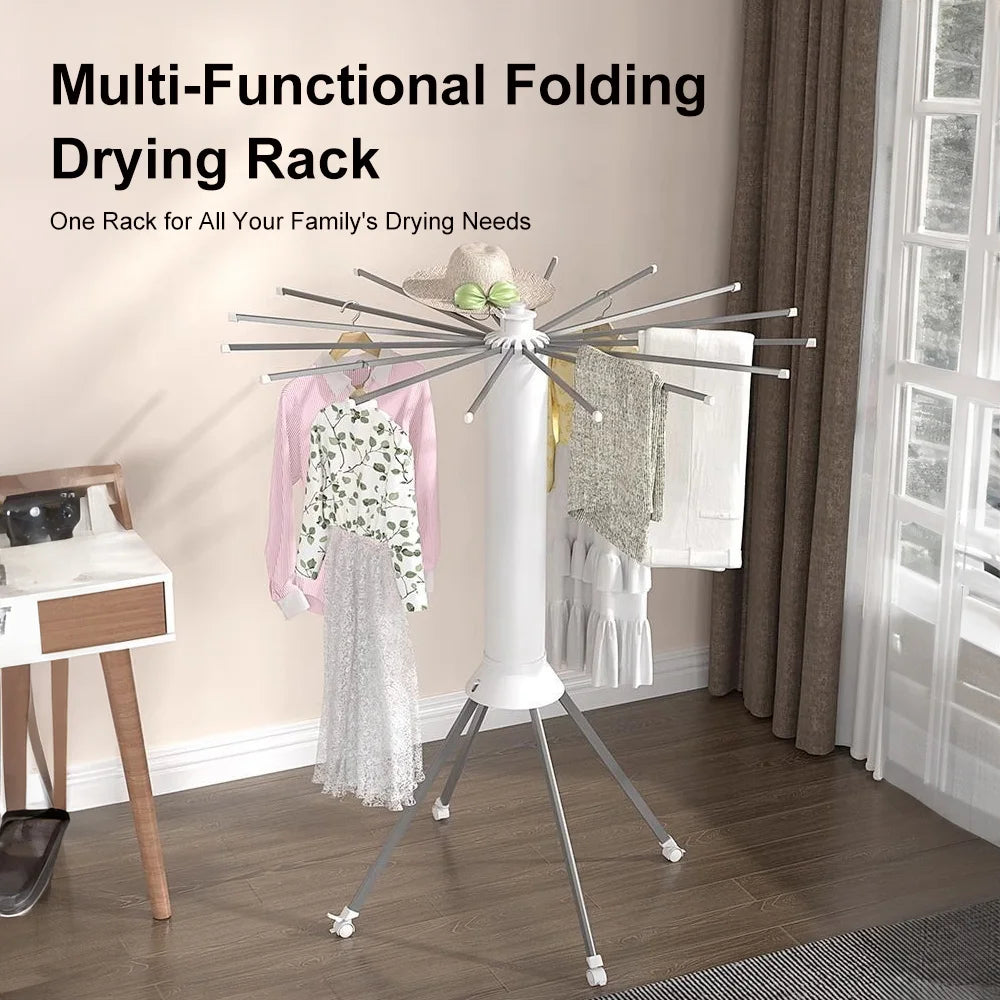 Single-storey/Two-storey Octopus Clothes Drying Rack 360° Rotating Foldable Laundry Airer for Indoor Outdoor Heavy Duty Carbon Steel Standing Drying Rack with ABS Plastic Clips for Balcony Bedroom