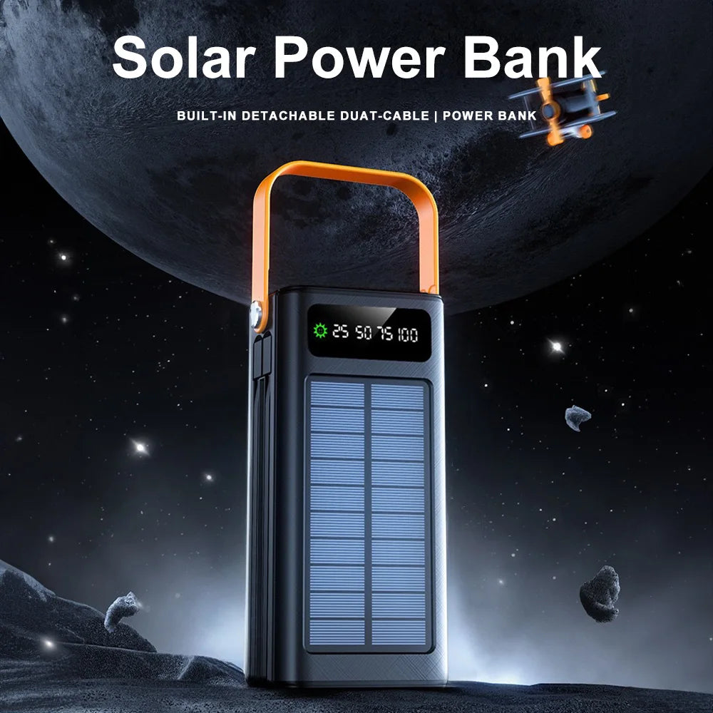 50000mAh High Capacity Solar Power Bank Waterproof Portable External Battery Pack USB Fast Charging Solar Charger for iPhone Android Phone Tablet Outdoor Camping Hiking Travel Emergency Power