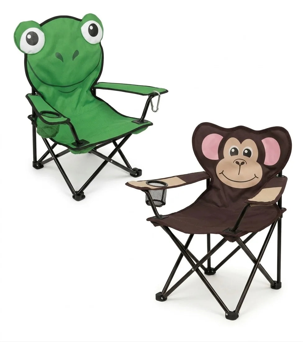 Animal Style Folding Camping Chair Portable Kids Chair with Armrest Cup Holder Lightweight Outdoor Picnic Beach Chair Monkey Fro