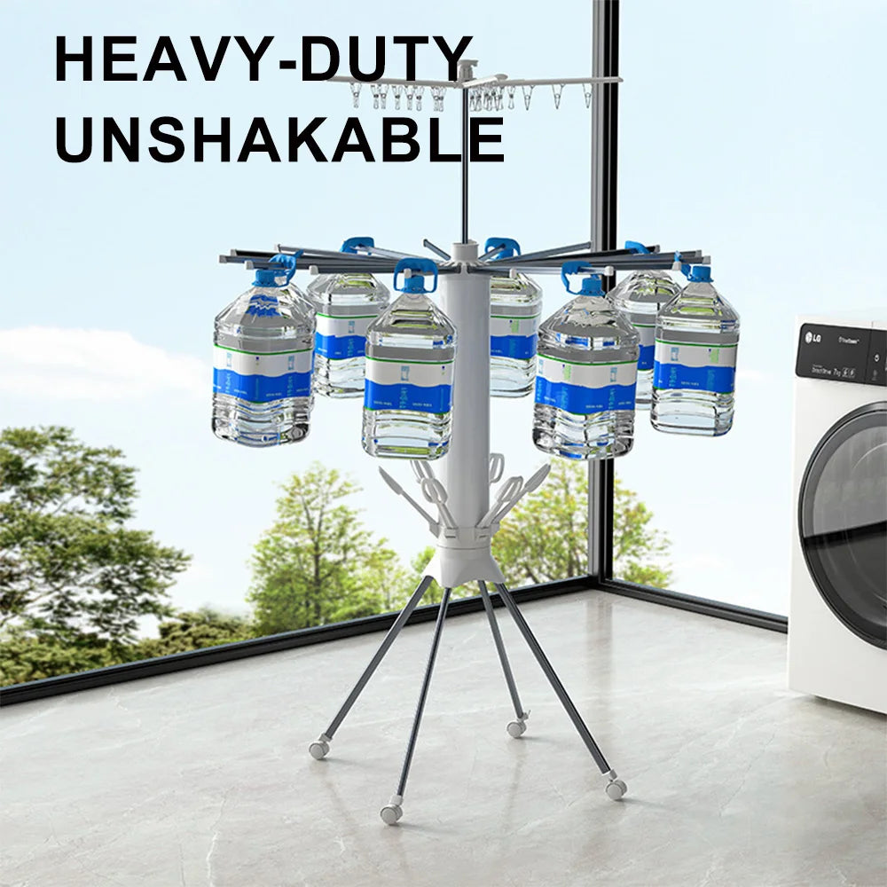 Single-storey/Two-storey Octopus Clothes Drying Rack 360° Rotating Foldable Laundry Airer for Indoor Outdoor Heavy Duty Carbon Steel Standing Drying Rack with ABS Plastic Clips for Balcony Bedroom