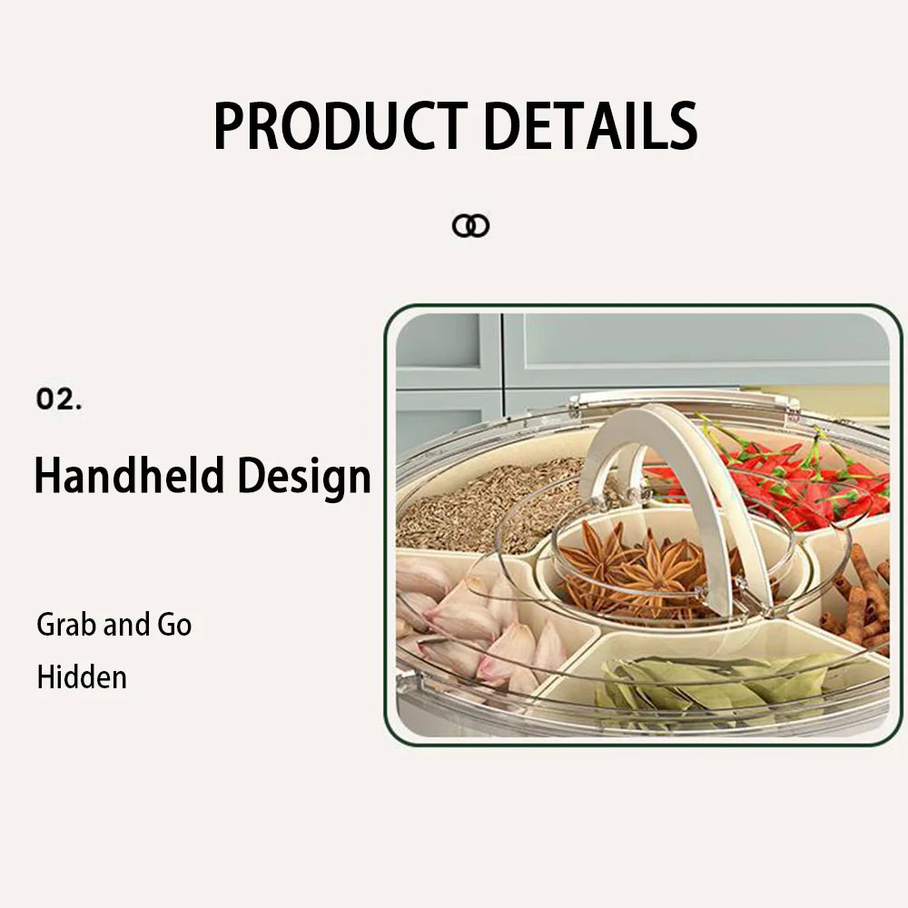 6 Grids Rotatable Storage Box Fruit Food Container Spice Ginger Garlic Ingredient Box For Kitchen Fridge Sealed Preservation Box