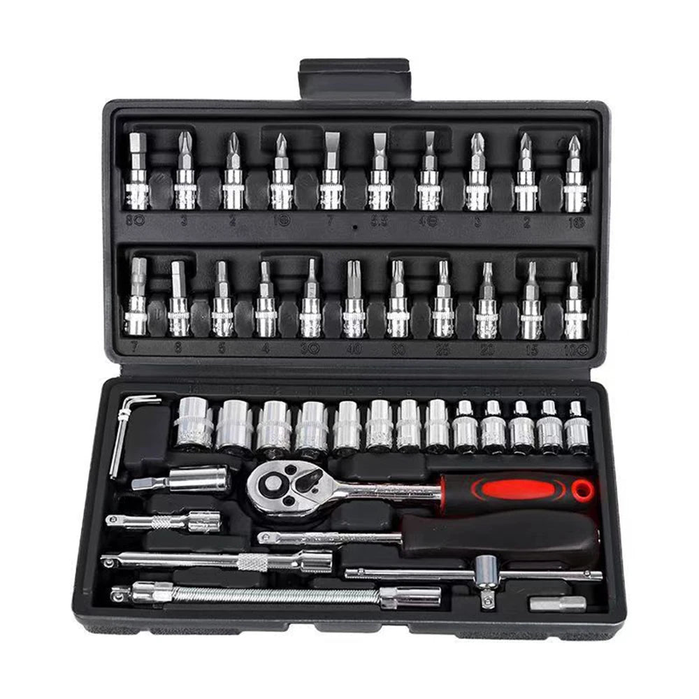 46pcs Ratchet Wrench Set 1/4 Ratchet Torque Wrench Combo Kit with Sockets Bit Hand Spanner Tool Car Repair Hardware Tool