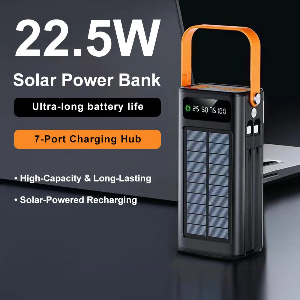 50000mAh High Capacity Solar Power Bank Waterproof Portable External Battery Pack USB Fast Charging Solar Charger for iPhone Android Phone Tablet Outdoor Camping Hiking Travel Emergency Power