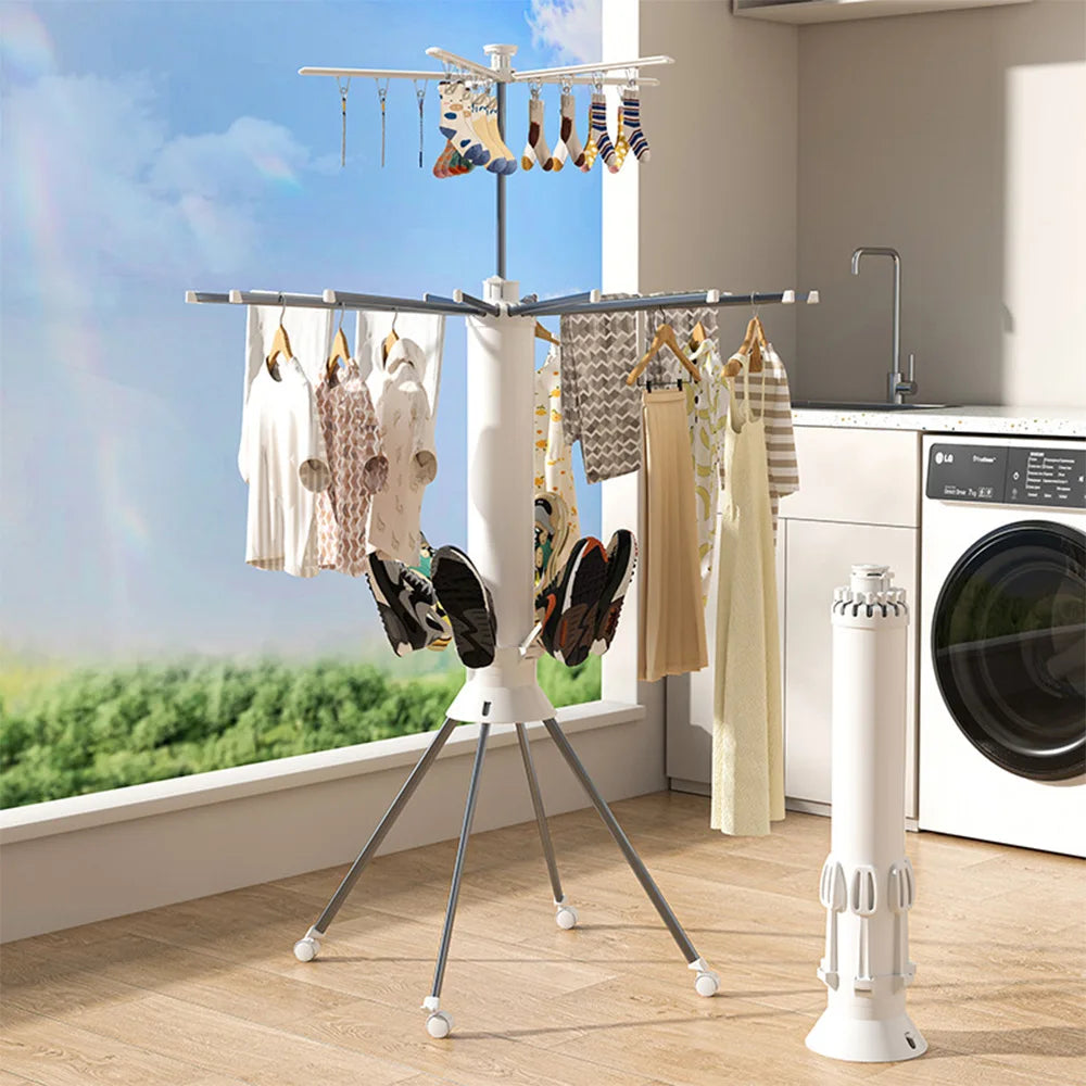 Single-storey/Two-storey Octopus Clothes Drying Rack 360° Rotating Foldable Laundry Airer for Indoor Outdoor Heavy Duty Carbon Steel Standing Drying Rack with ABS Plastic Clips for Balcony Bedroom