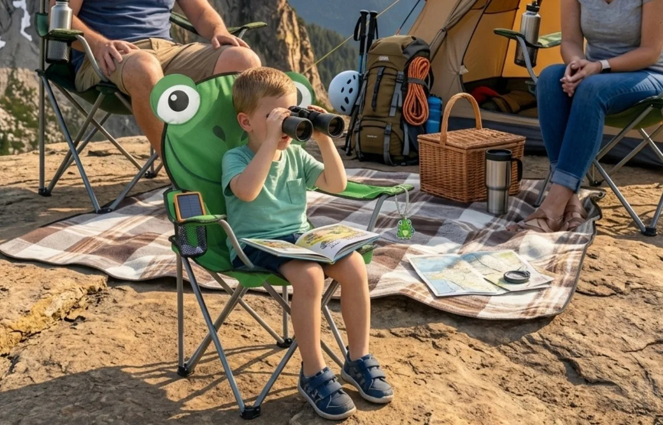 Animal Style Folding Camping Chair Portable Kids Chair with Armrest Cup Holder Lightweight Outdoor Picnic Beach Chair Monkey Fro