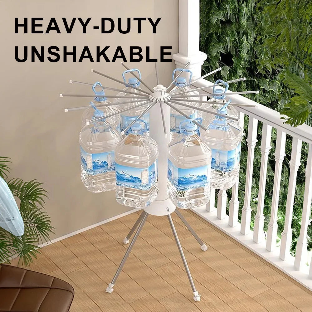 Single-storey/Two-storey Octopus Clothes Drying Rack 360° Rotating Foldable Laundry Airer for Indoor Outdoor Heavy Duty Carbon Steel Standing Drying Rack with ABS Plastic Clips for Balcony Bedroom