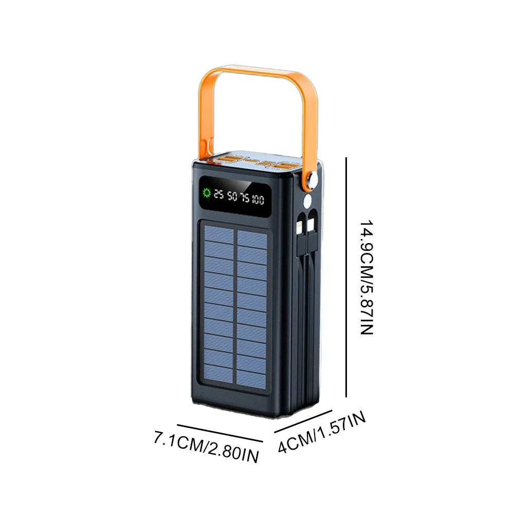 50000mAh High Capacity Solar Power Bank Waterproof Portable External Battery Pack USB Fast Charging Solar Charger for iPhone Android Phone Tablet Outdoor Camping Hiking Travel Emergency Power
