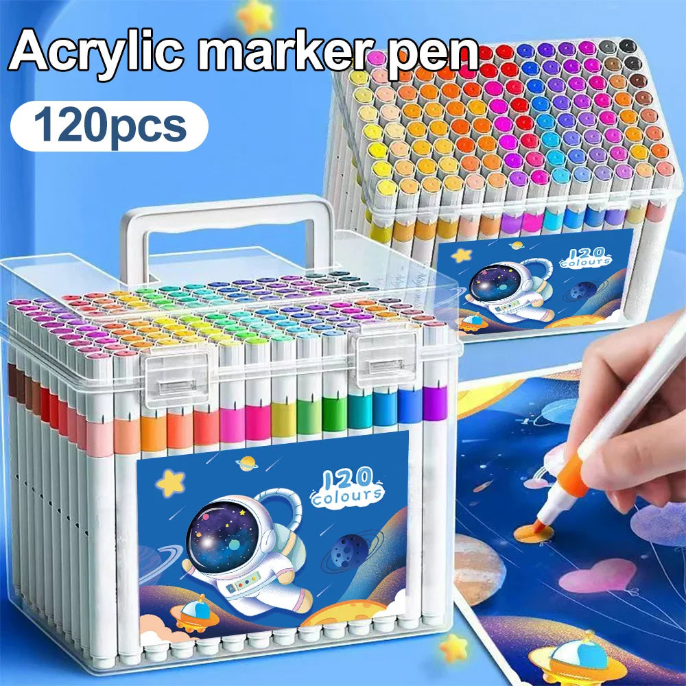 Acrylic Markers Sketching Markers 120 Colors Portable Quick Drying Coloring Pens for Kindergarten Student Gift