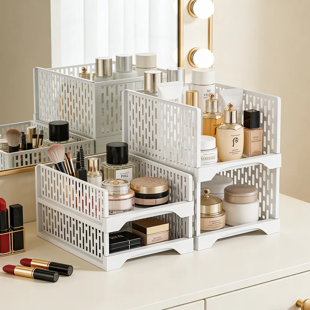 2/4Pcs Stackable Wardrobe Storage Rack Storage Basket Clothes Layered Partition Shelf Toy Books Organize Assembled Drawer