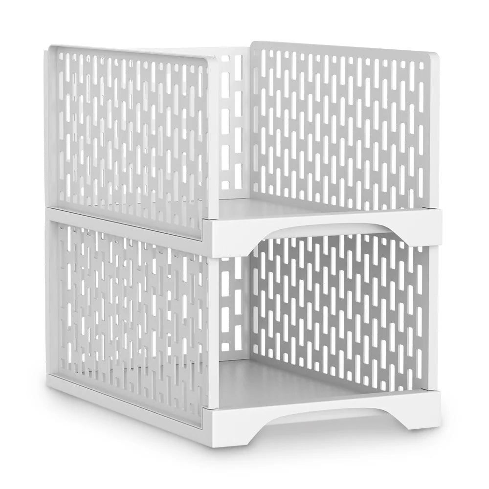 2/4Pcs Stackable Wardrobe Storage Rack Storage Basket Clothes Layered Partition Shelf Toy Books Organize Assembled Drawer
