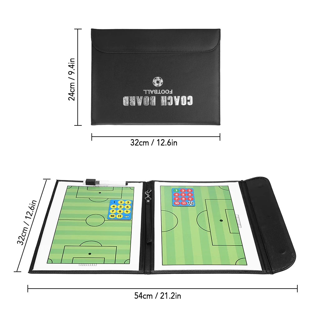 Foldable Football Soccer Magnetic Tactic Board Coaching Strategy Board with Marker Pieces and 2-in-1 Pen Magnetic Tactic Board
