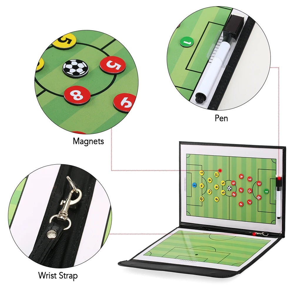 Foldable Football Soccer Magnetic Tactic Board Coaching Strategy Board with Marker Pieces and 2-in-1 Pen Magnetic Tactic Board