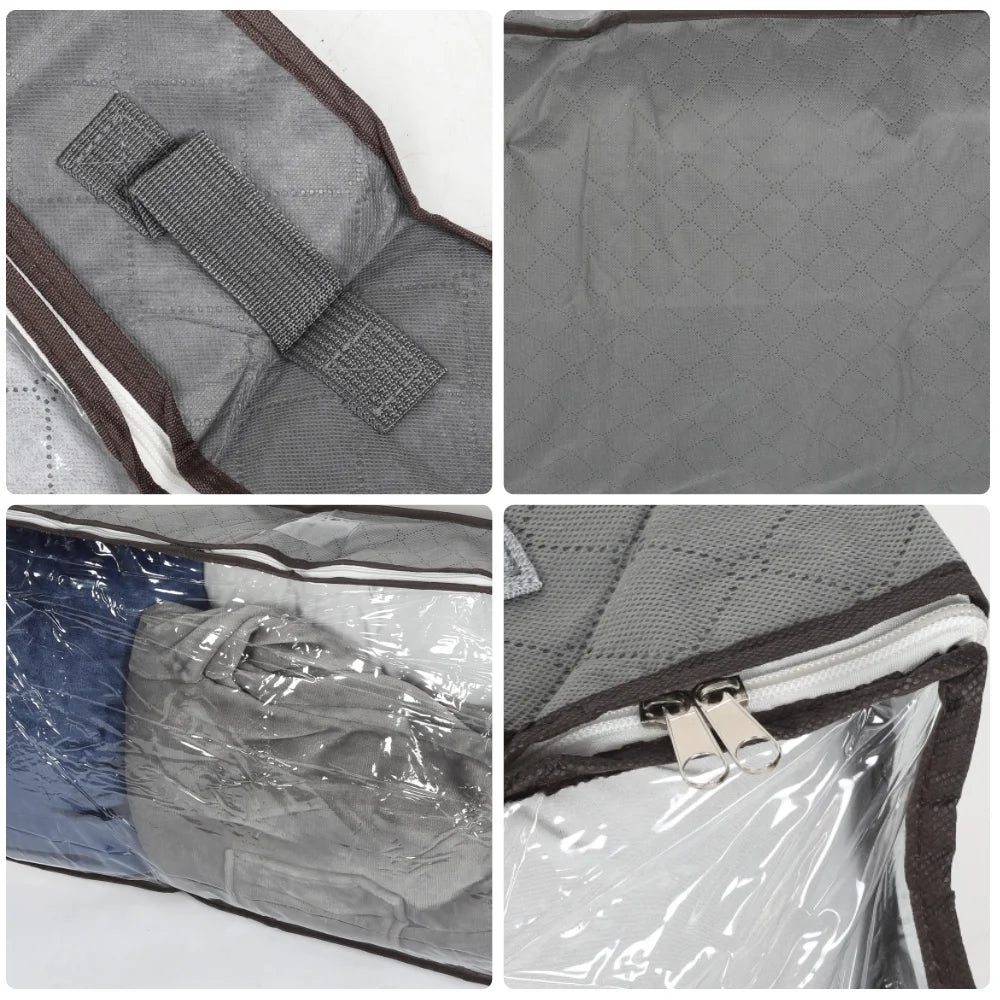 2pcs/4pcs Under Bed Storage Bag with Reinforced Handles Clear Window for Blanket Pillow Clothing and Toys Bedroom Accessories