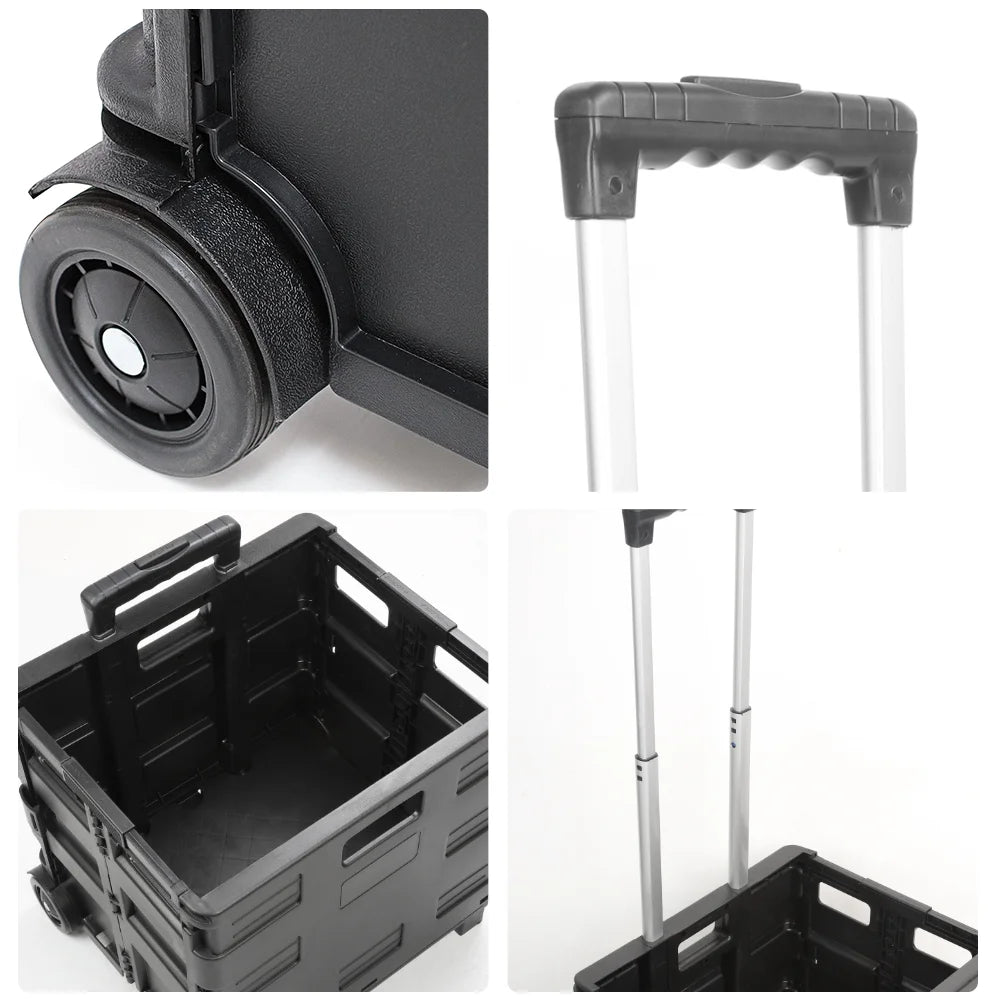 Portable Grocery Cart Folding Outdoor Camping Cart Luggage Trolley Shopping Cart Telescoping Handle Hand Cart
