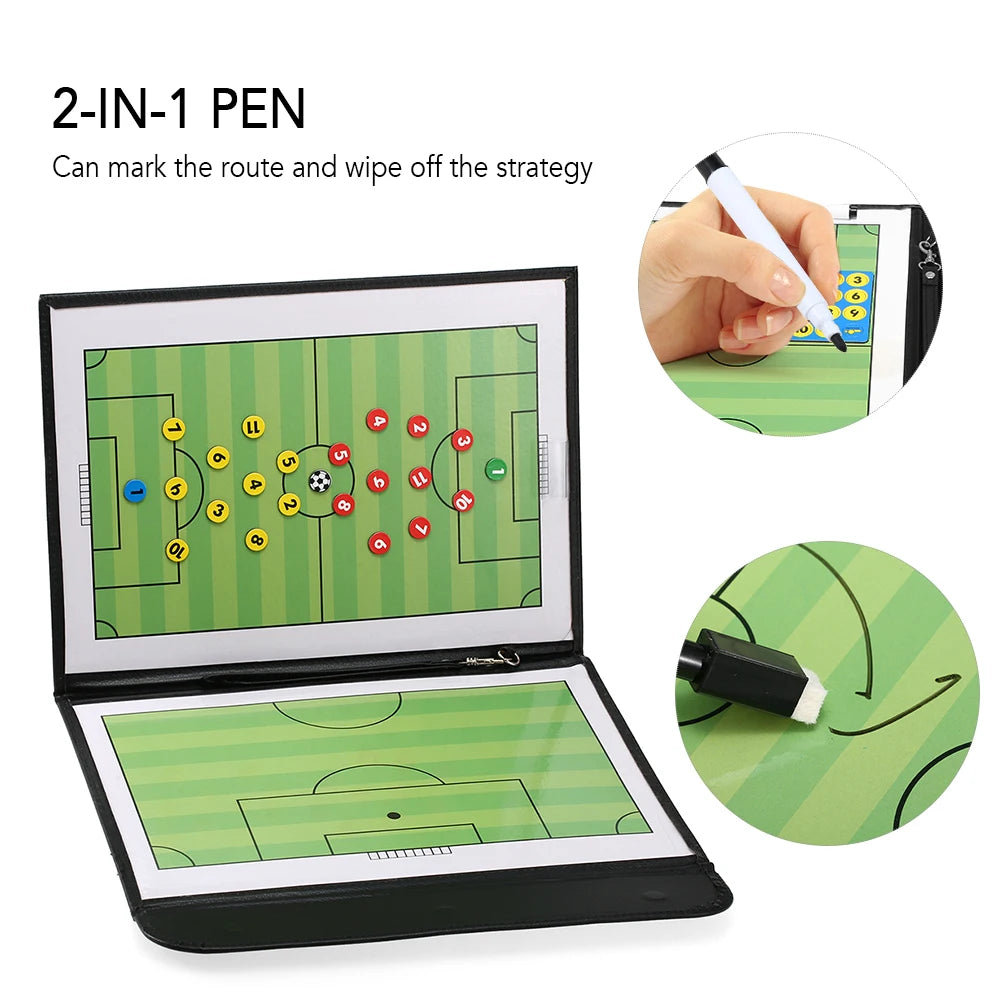 Foldable Football Soccer Magnetic Tactic Board Coaching Strategy Board with Marker Pieces and 2-in-1 Pen Magnetic Tactic Board