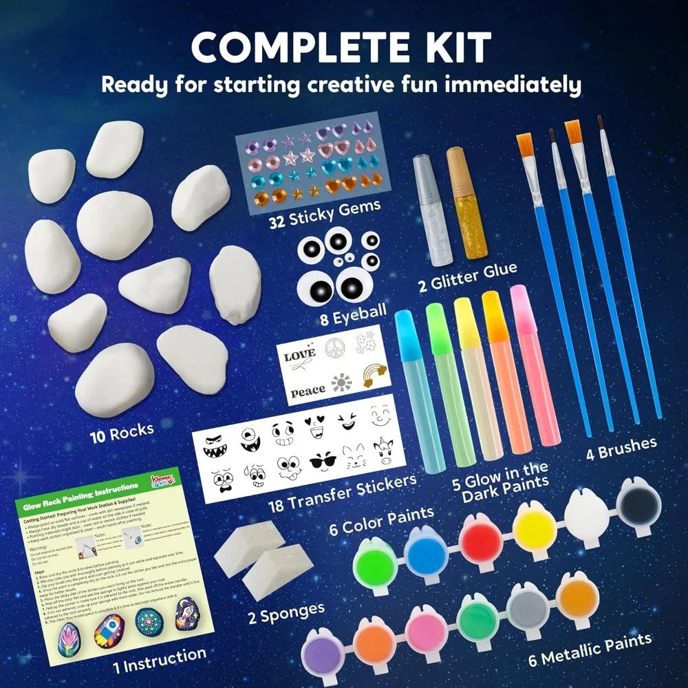 JOYFY Rock Painting Kit Glow in The Dark Rock Kit Arts and Crafts for Boys Girls Best Birthday Chirstmas Party Gift