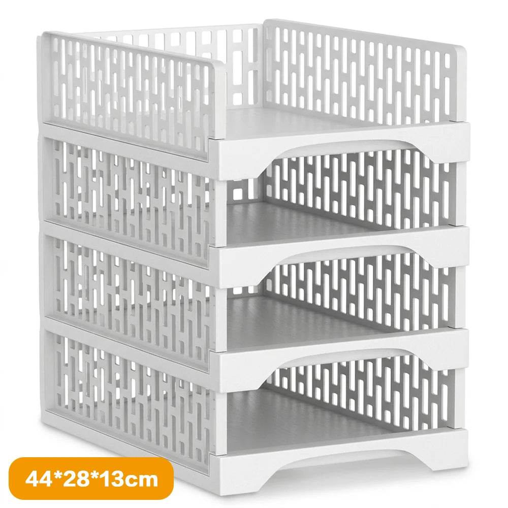 2/4Pcs Stackable Wardrobe Storage Rack Storage Basket Clothes Layered Partition Shelf Toy Books Organize Assembled Drawer