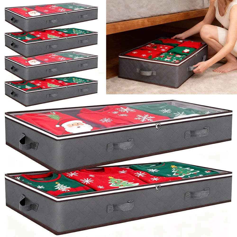 2pcs/4pcs Under Bed Storage Bag with Reinforced Handles Clear Window for Blanket Pillow Clothing and Toys Bedroom Accessories