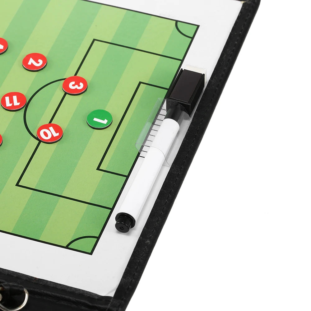 Foldable Football Soccer Magnetic Tactic Board Coaching Strategy Board with Marker Pieces and 2-in-1 Pen Magnetic Tactic Board