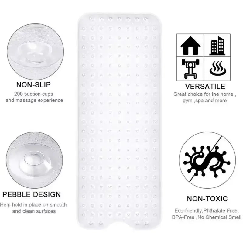 2Pcs 40*100cm PVC Anti-skid Bath Mat Shower Mat Non-slip Mat Bathtub Bath Mat with Suction Cup Bathroom Accessories