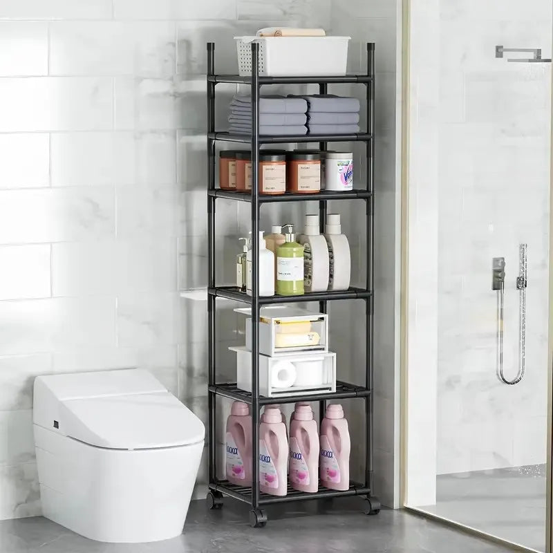 Six-tier adjustable roller metal storage trolley, multi-purpose storage rack for kitchen, bedroom, bathroom and laundry room