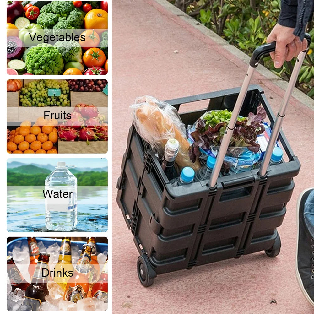 Portable Grocery Cart Folding Outdoor Camping Cart Luggage Trolley Shopping Cart Telescoping Handle Hand Cart