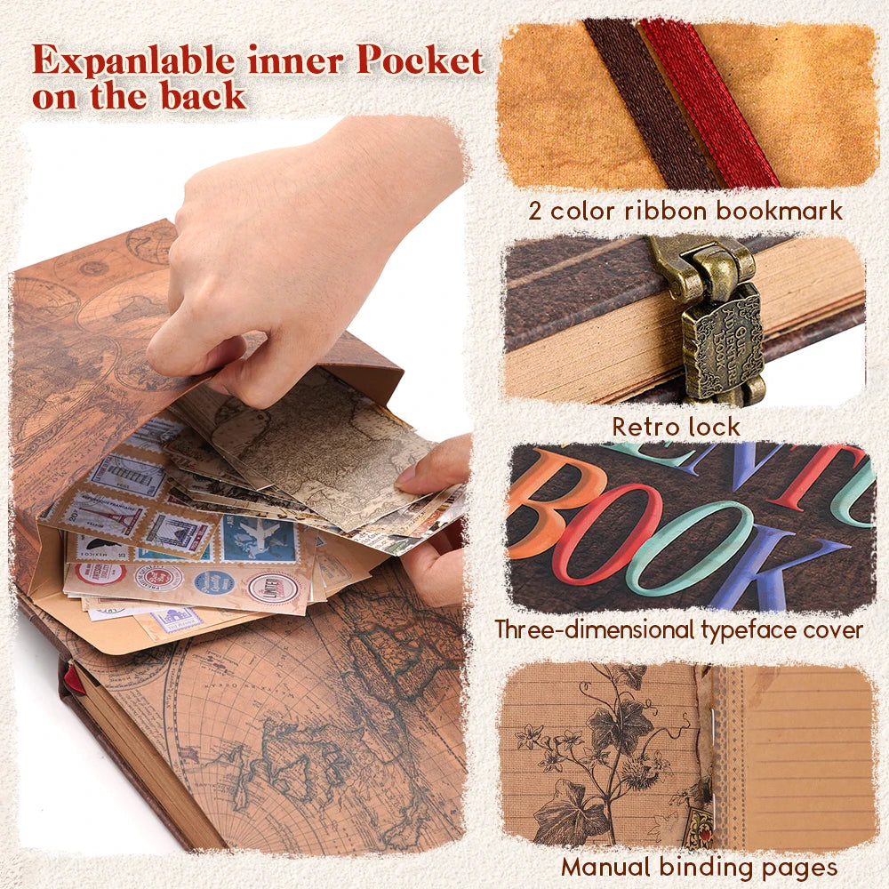 146-Page Handmade DIY Vintage Kraft Paper Scrapbook Suitable for Adventure Book Memoirs Kids' Gifts Weddings and Mother's Day