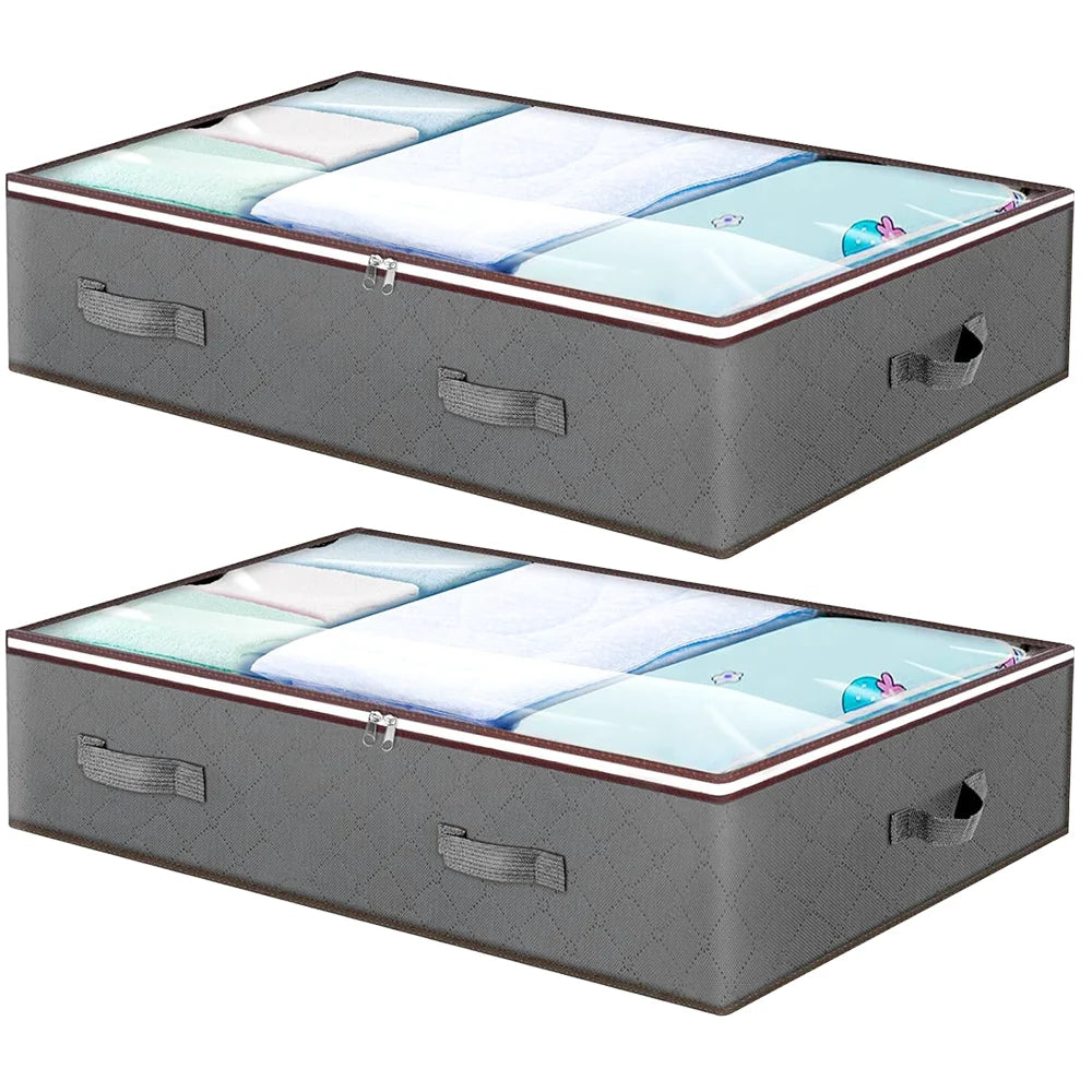 2pcs/4pcs Under Bed Storage Bag with Reinforced Handles Clear Window for Blanket Pillow Clothing and Toys Bedroom Accessories