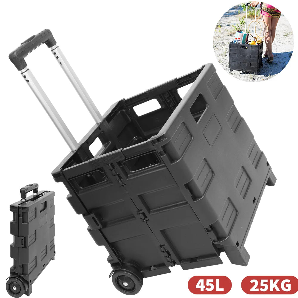 Portable Grocery Cart Folding Outdoor Camping Cart Luggage Trolley Shopping Cart Telescoping Handle Hand Cart
