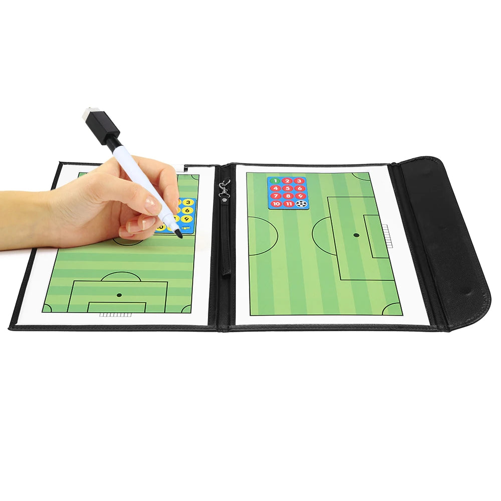 Foldable Football Soccer Magnetic Tactic Board Coaching Strategy Board with Marker Pieces and 2-in-1 Pen Magnetic Tactic Board