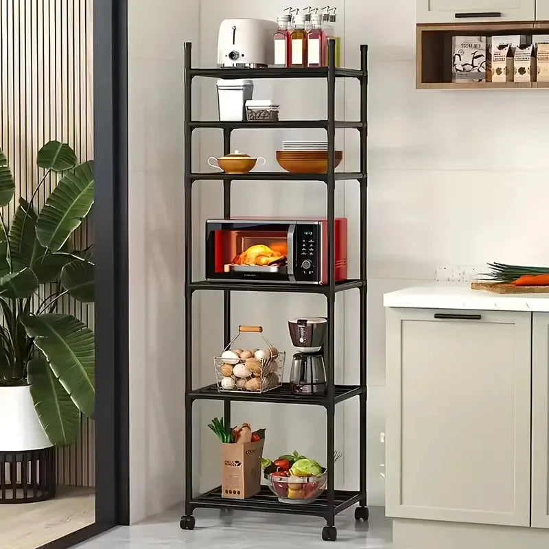 Six-tier adjustable roller metal storage trolley, multi-purpose storage rack for kitchen, bedroom, bathroom and laundry room