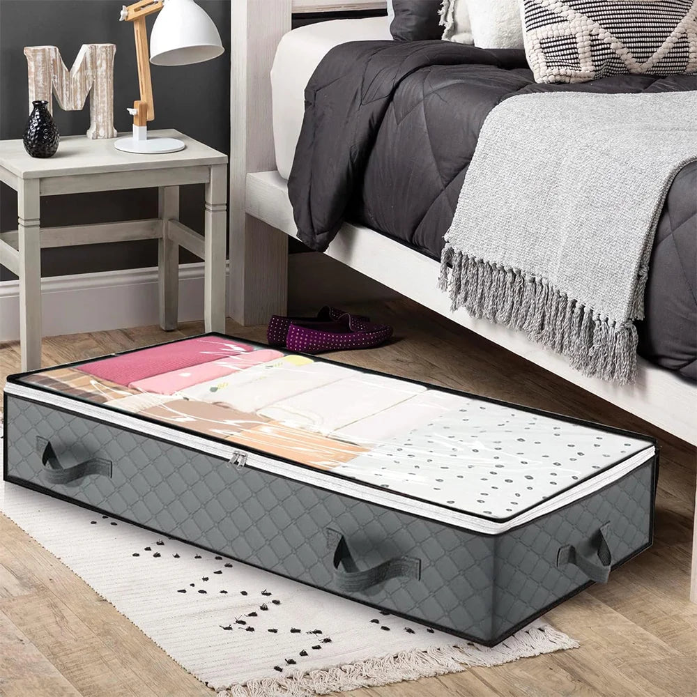 2pcs/4pcs Under Bed Storage Bag with Reinforced Handles Clear Window for Blanket Pillow Clothing and Toys Bedroom Accessories