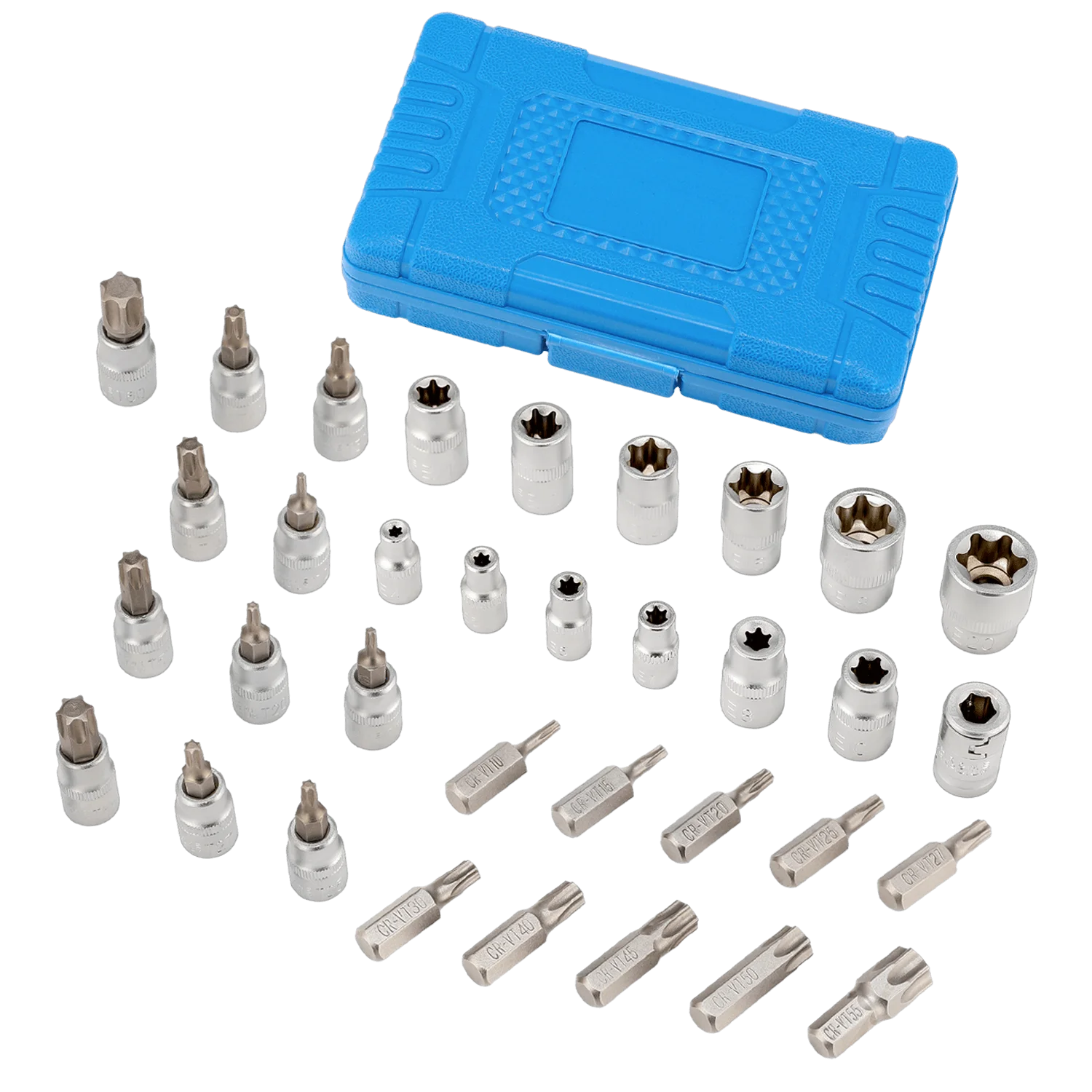 34pcs Torx Star Socket & Bit Set Male Female E & T Sockets with Torx Bits + Case