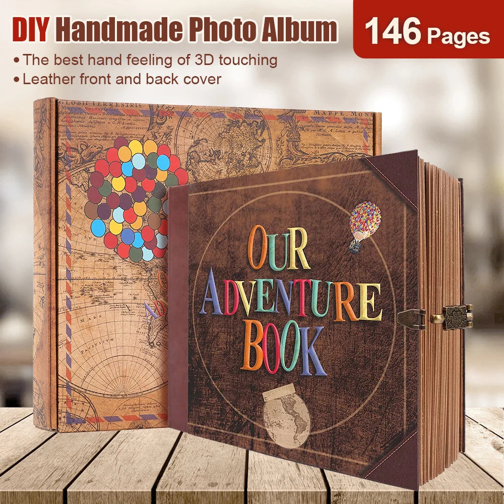 146-Page Handmade DIY Vintage Kraft Paper Scrapbook Suitable for Adventure Book Memoirs Kids' Gifts Weddings and Mother's Day