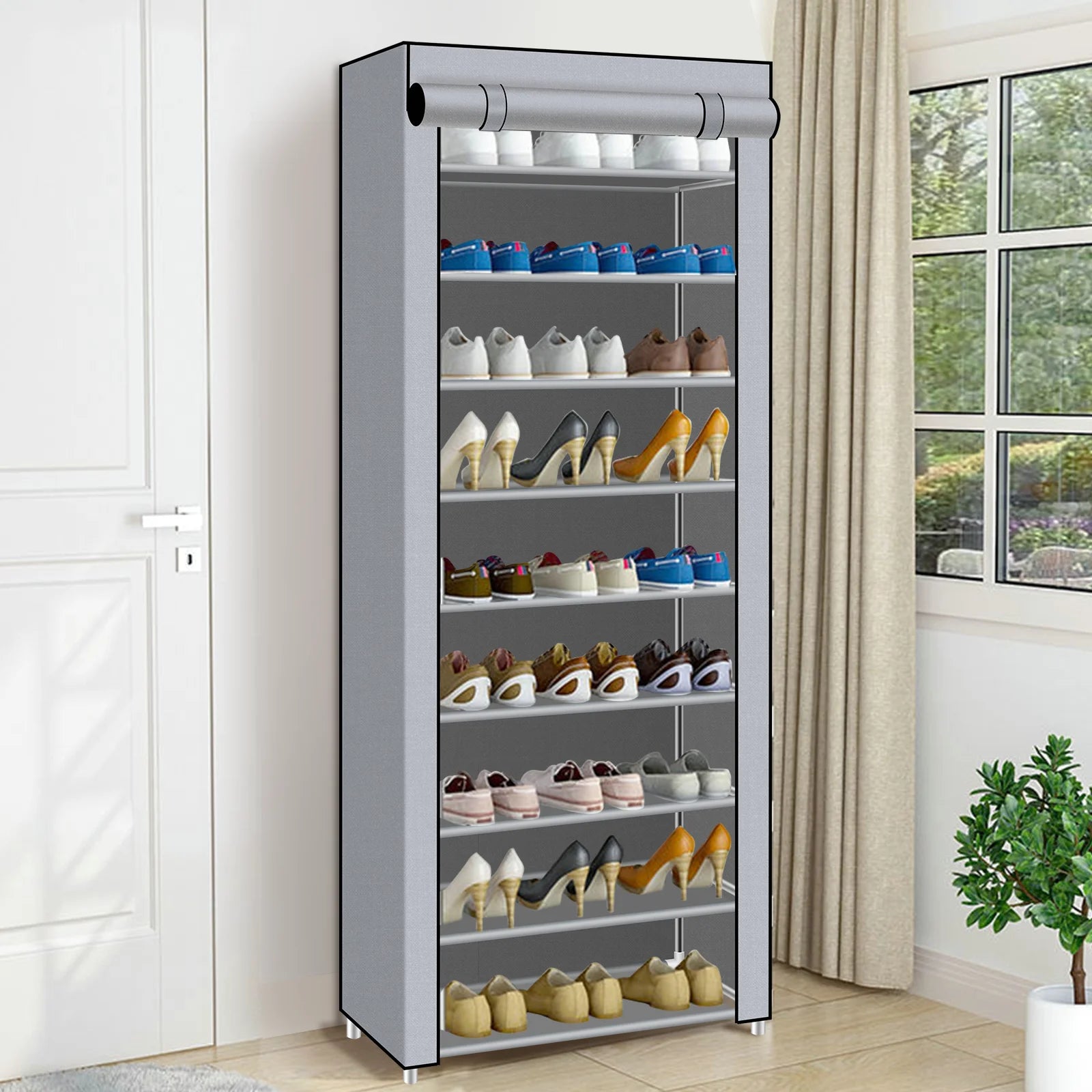 9 Layers Shoe Cabinet Nonwoven Shoe Rack Dustproof Organizer Space-Saving Home Storage Cabinet for Entryways, Hallways