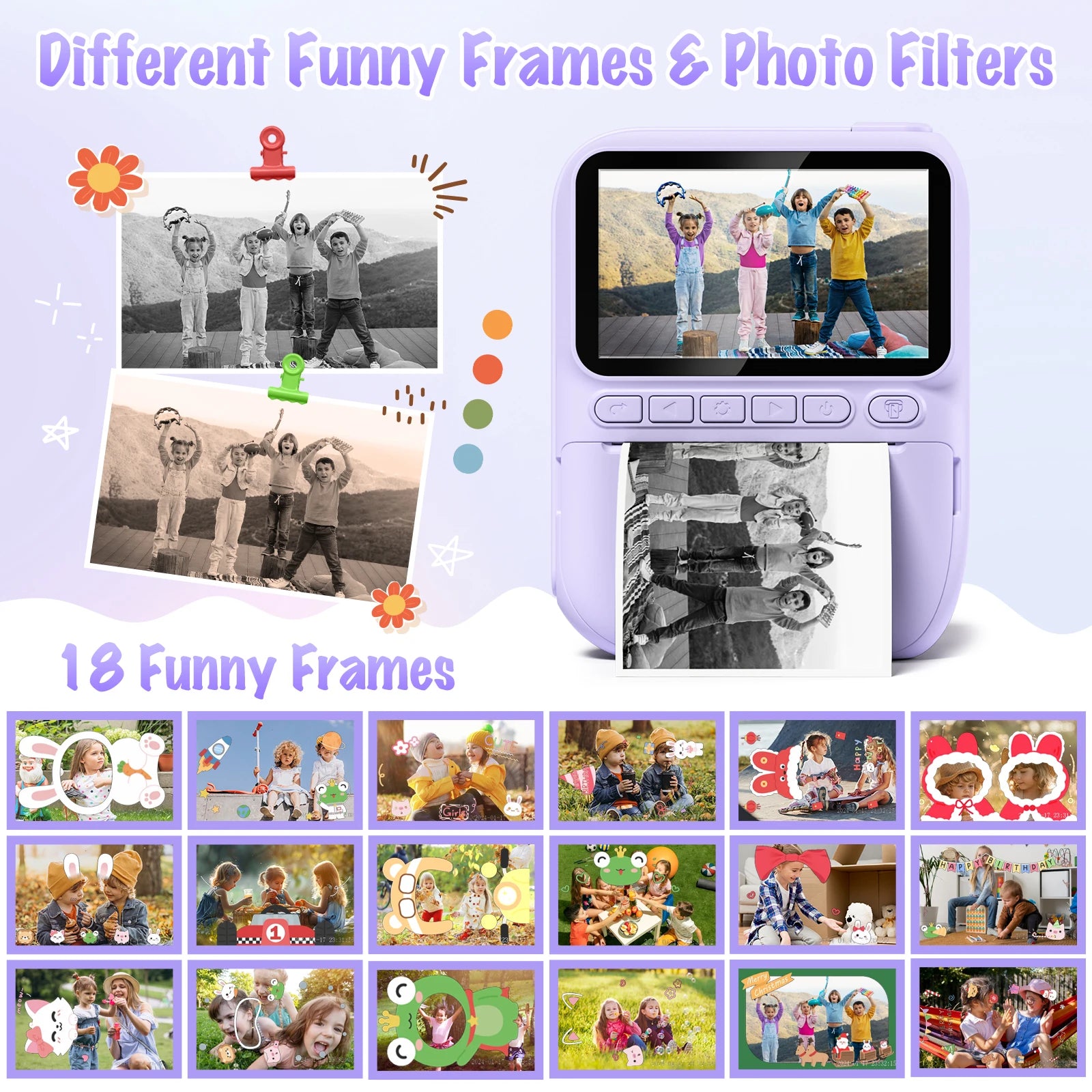 Kids Digital Camera 3.0" Portable Instant Print Camera 32MP HD 1080P Camera Toy Gift For 6-12 Year With 3 Rolls Printer Paper