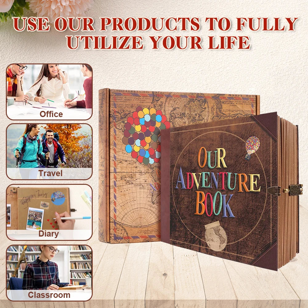146-Page Handmade DIY Vintage Kraft Paper Scrapbook Suitable for Adventure Book Memoirs Kids' Gifts Weddings and Mother's Day