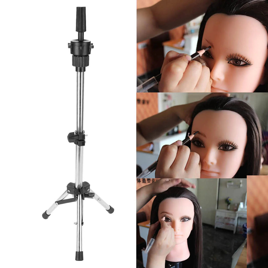 Hair Mannequin Hair Styling Training Hairdressing Training Head Holder Adjustable Salon Model Mannequin Head Tripod Stand Silver