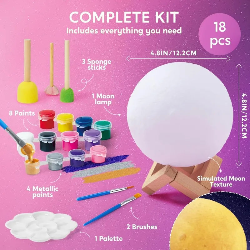 JOYFY DIY Moon Night Light toys Paint 3D Moon Lamp Kit Galaxy Lamp Arts for Kids School Activities Birthday Chirstmas Gifts
